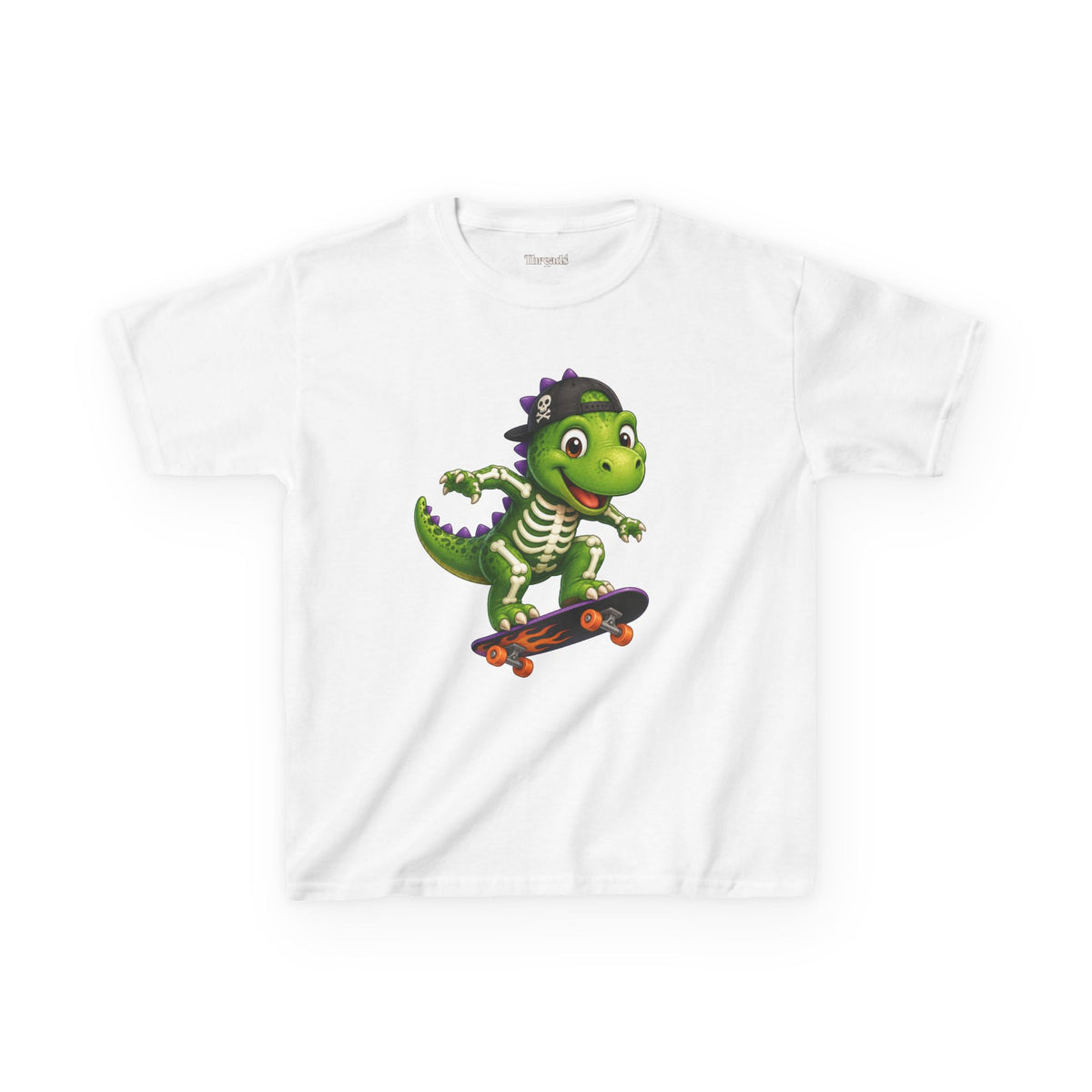 Kids Skeleton Dinosaur Skateboard T-Shirt