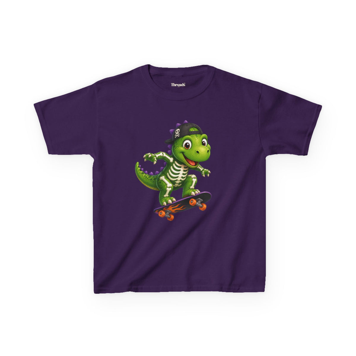 Kids Skeleton Dinosaur Skateboard T-Shirt