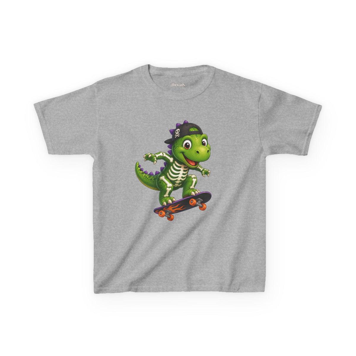 Kids Skeleton Dinosaur Skateboard T-Shirt