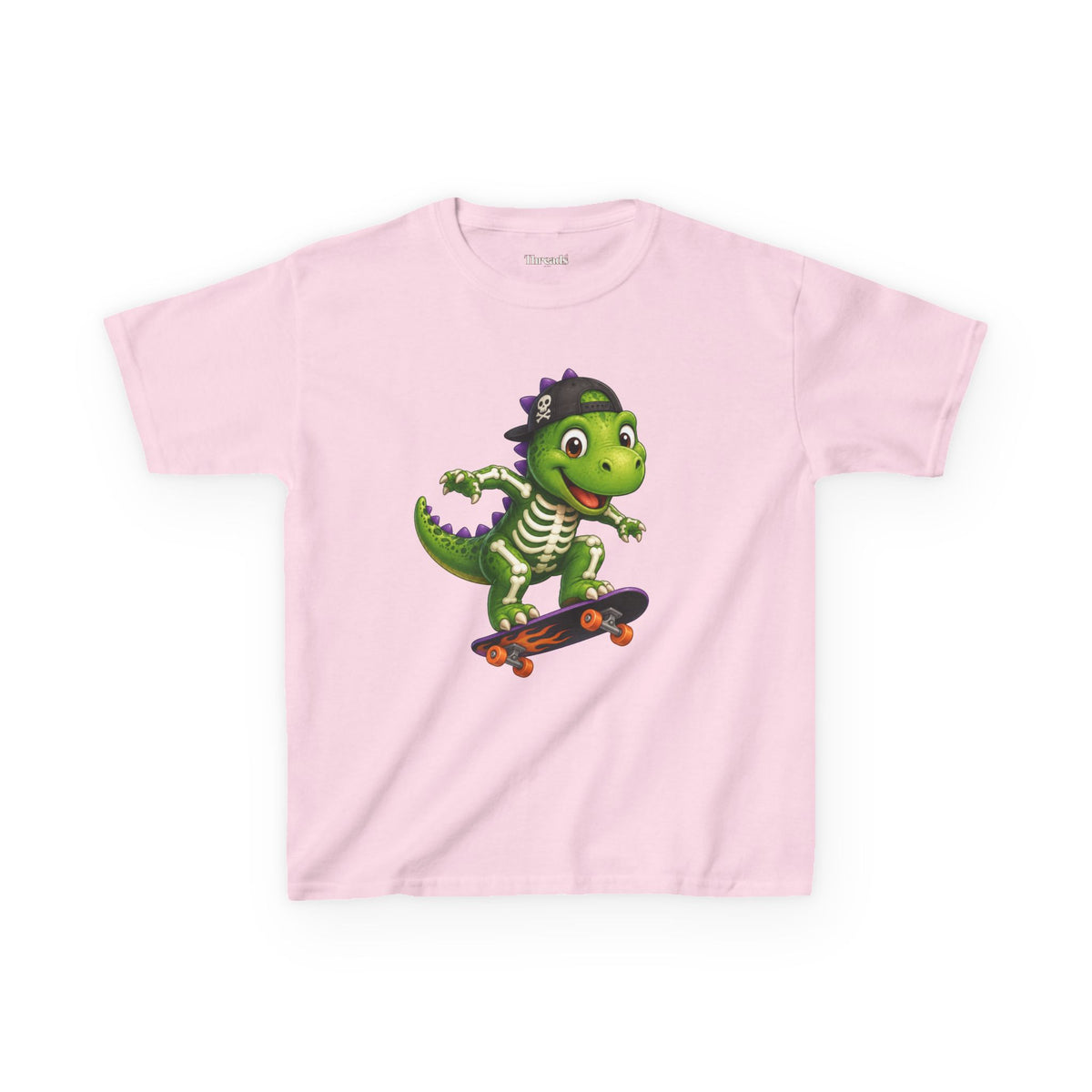 Kids Skeleton Dinosaur Skateboard T-Shirt