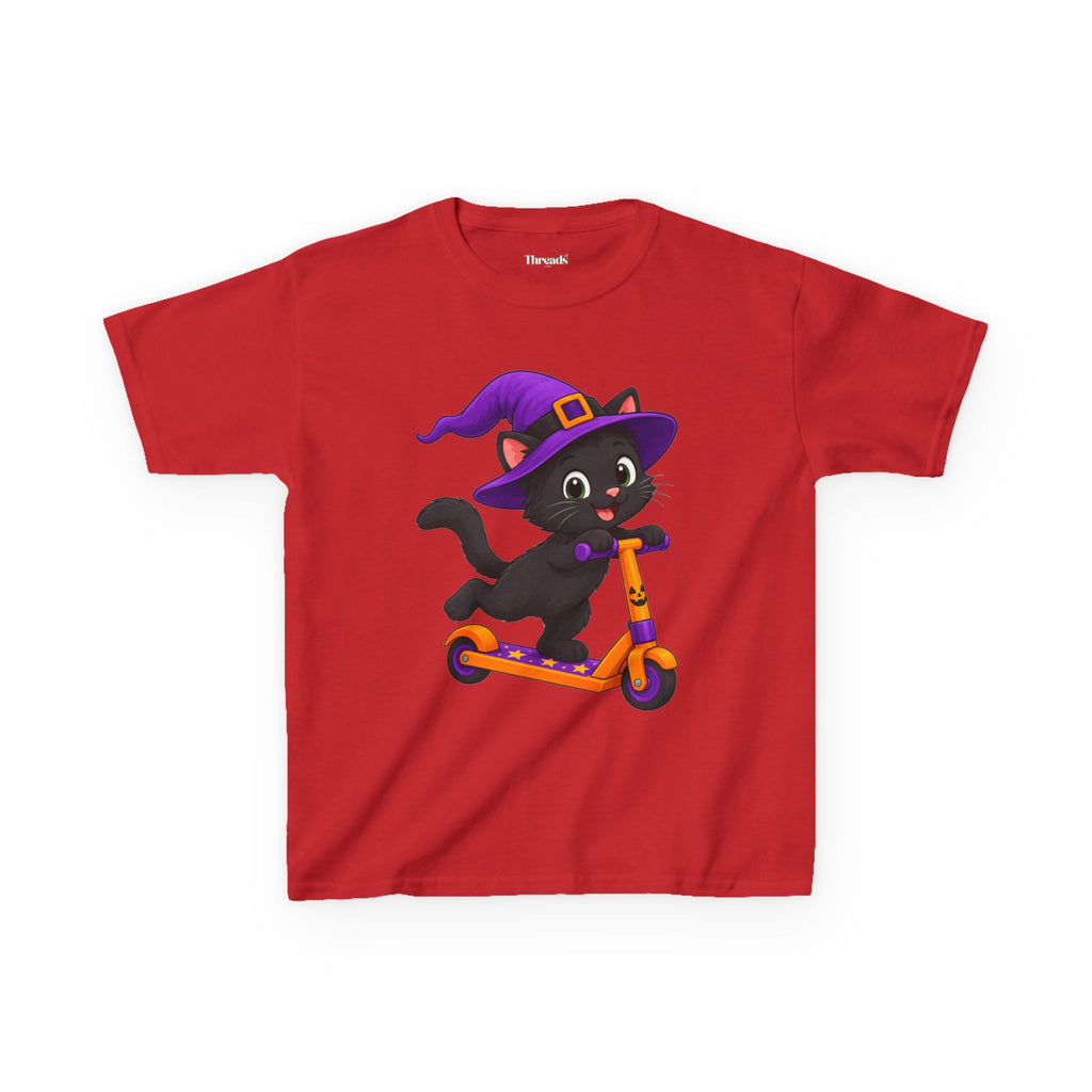 Kids Black Cat Scooter Halloween T-Shirt