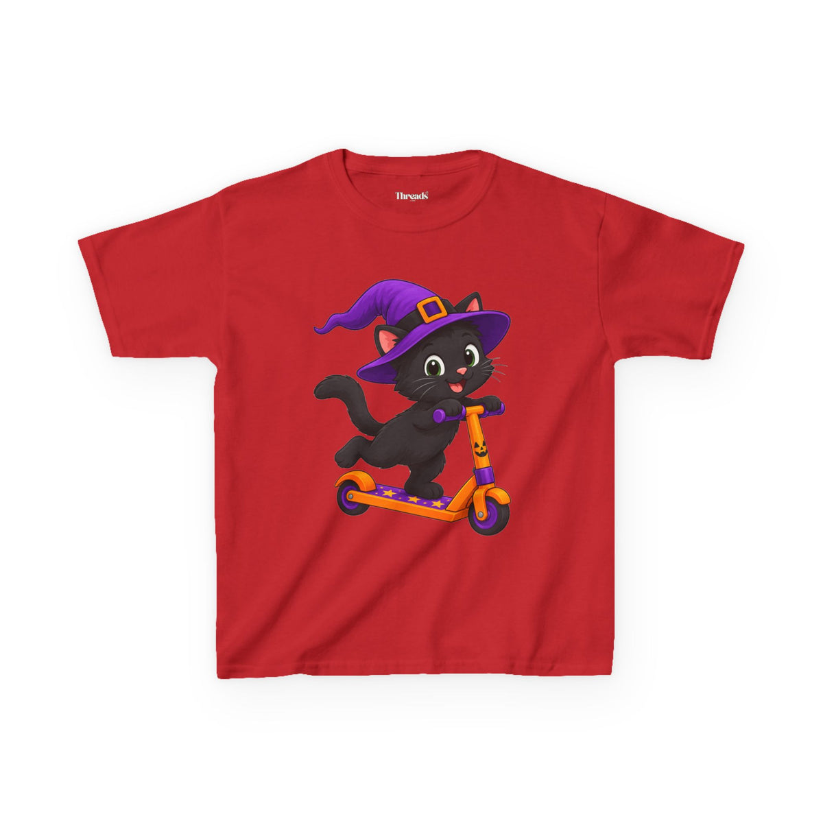 Kids Black Cat Scooter Halloween T-Shirt