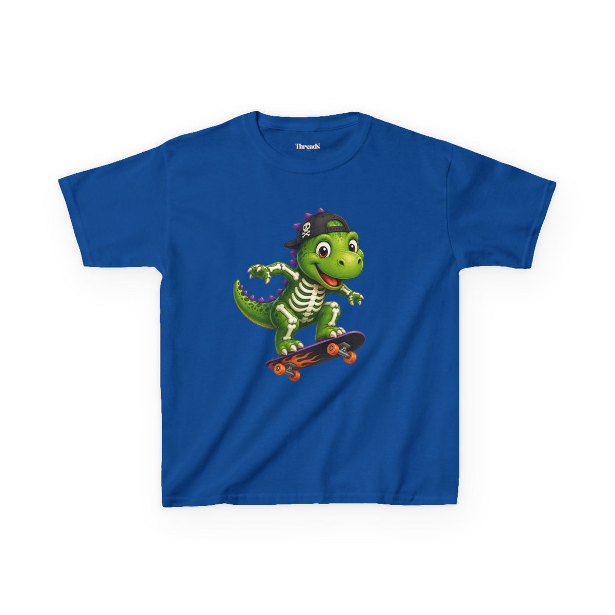 Kids Skeleton Dinosaur Skateboard T-Shirt
