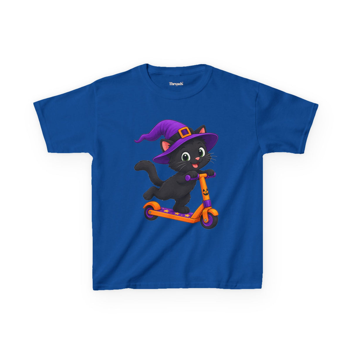 Kids Black Cat Scooter Halloween T-Shirt