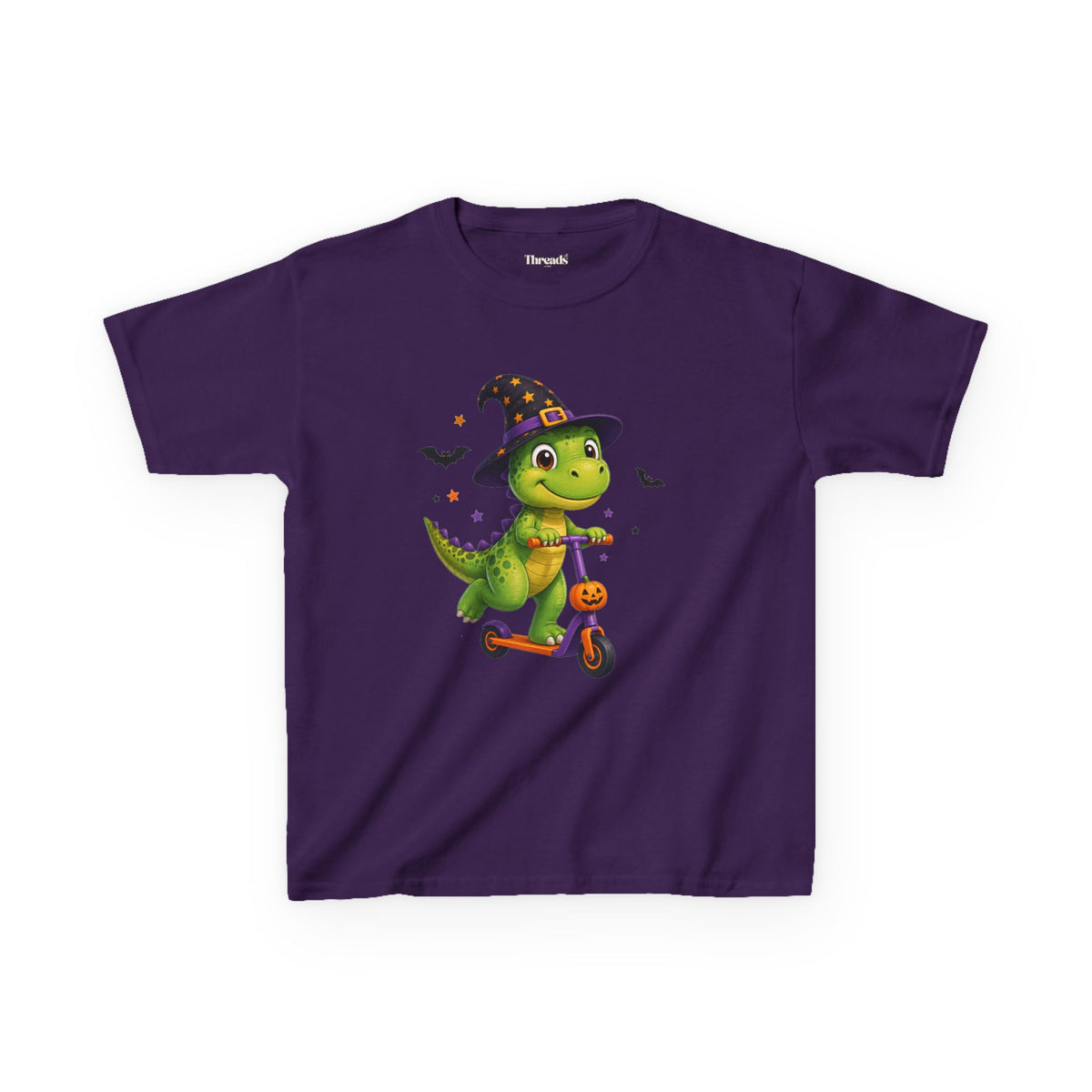 Kids Witch Dinosaur Scooter Halloween T-Shirt