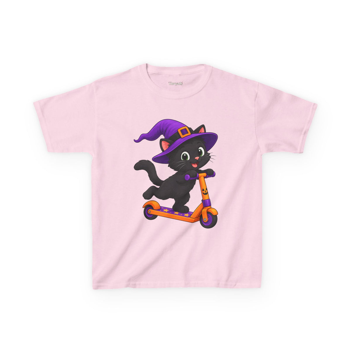 Kids Black Cat Scooter Halloween T-Shirt