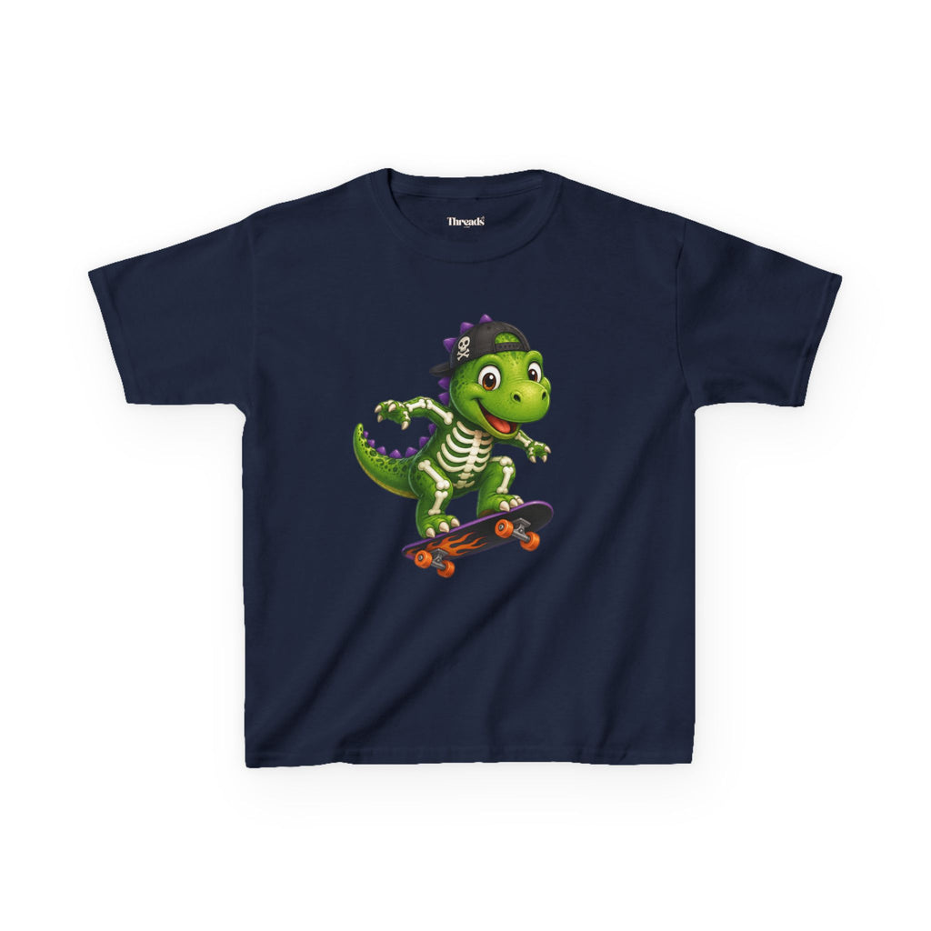 Kids Skeleton Dinosaur Skateboard T-Shirt