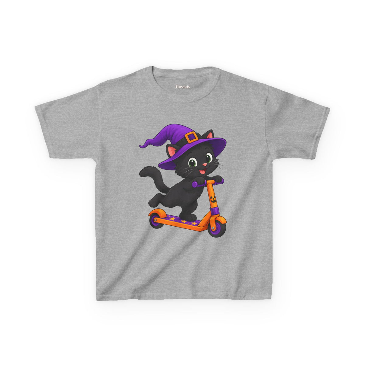 Kids Black Cat Scooter Halloween T-Shirt