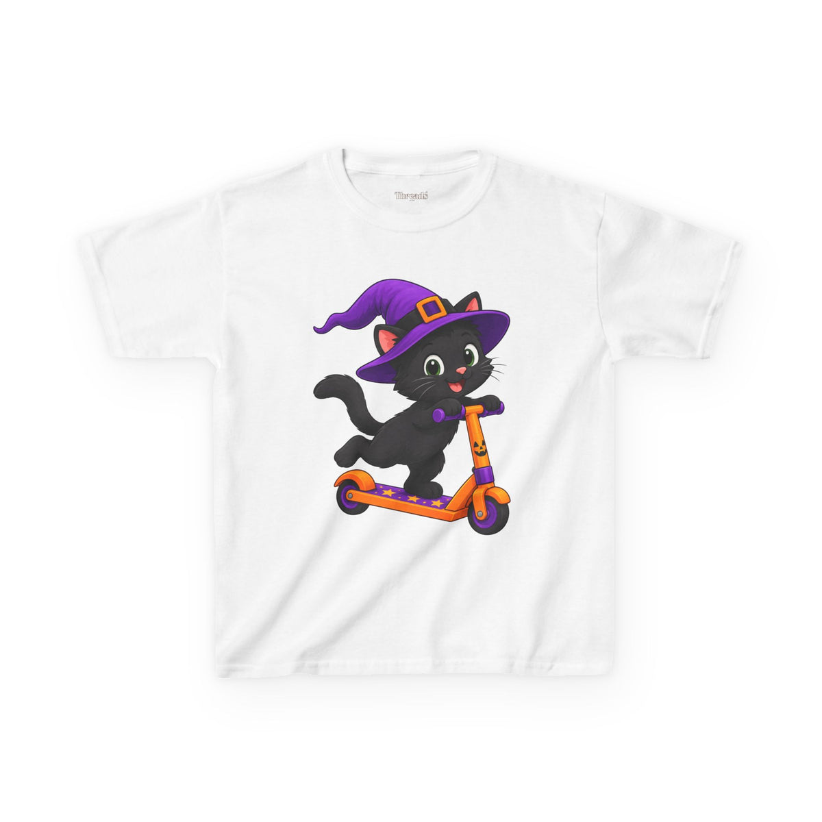 Kids Black Cat Scooter Halloween T-Shirt