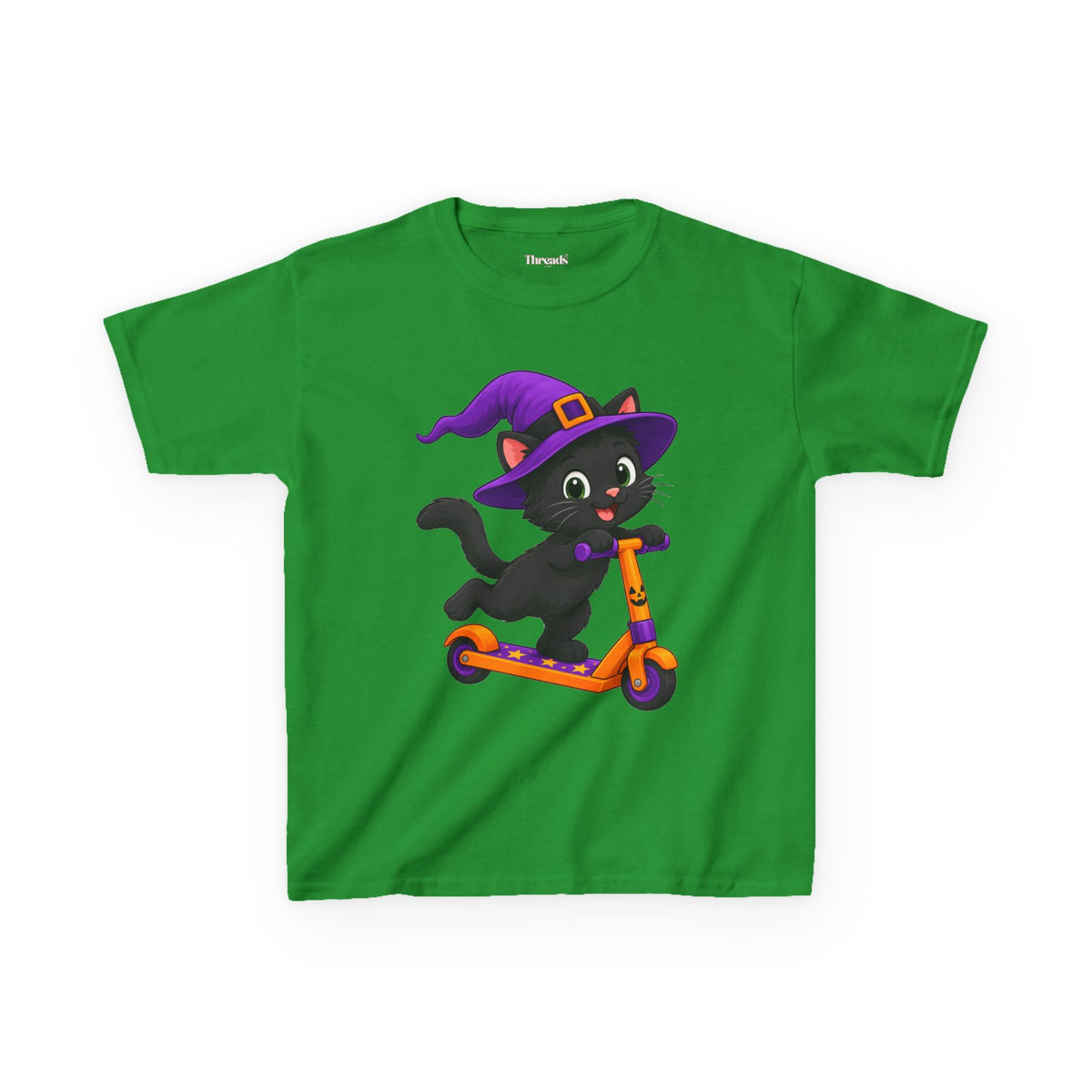 Kids Black Cat Scooter Halloween T-Shirt