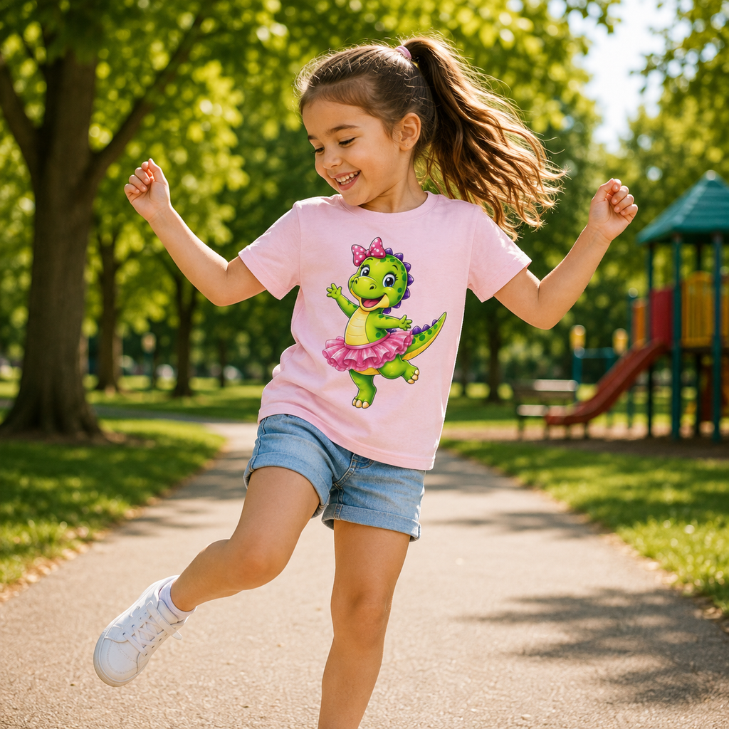 Kids Dinosaur Green Ballerina T-Shirt