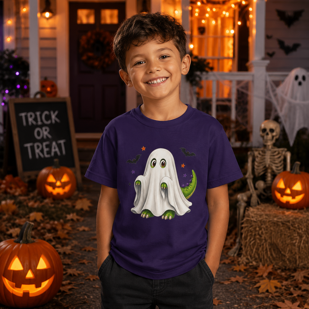 Kids Ghost Dinosaur Halloween T-Shirt
