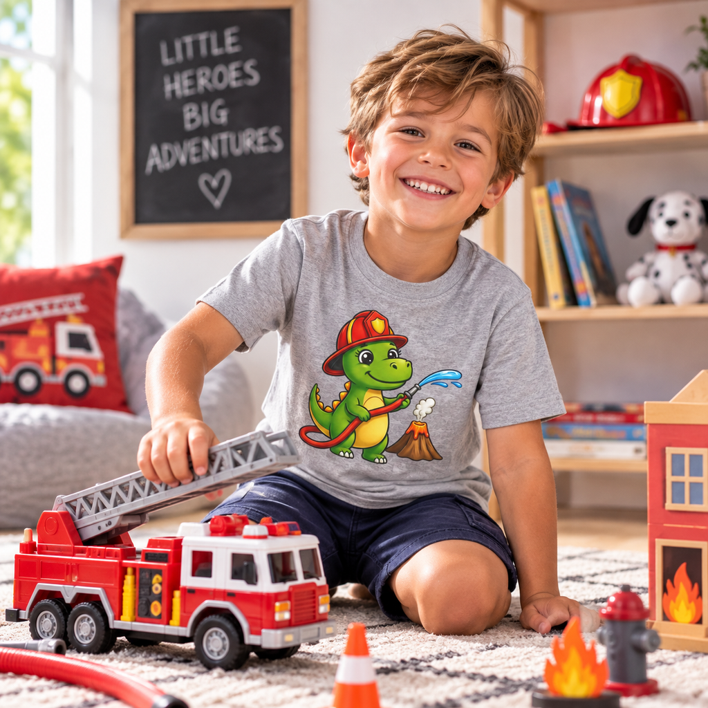 Kids Dinosaur Fire Fighter T-Shirt