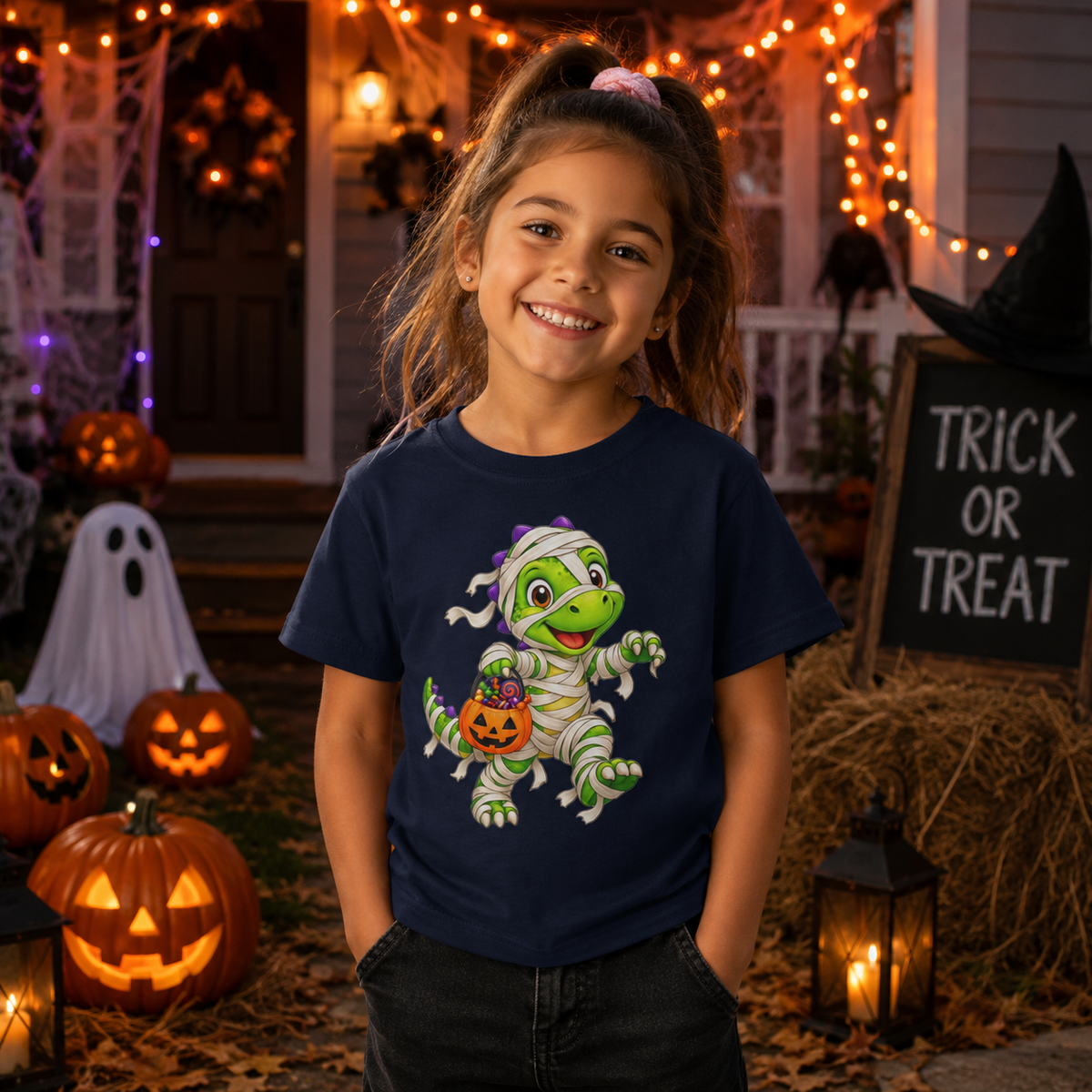 Kids Mummy Dinosaur Halloween T-Shirt