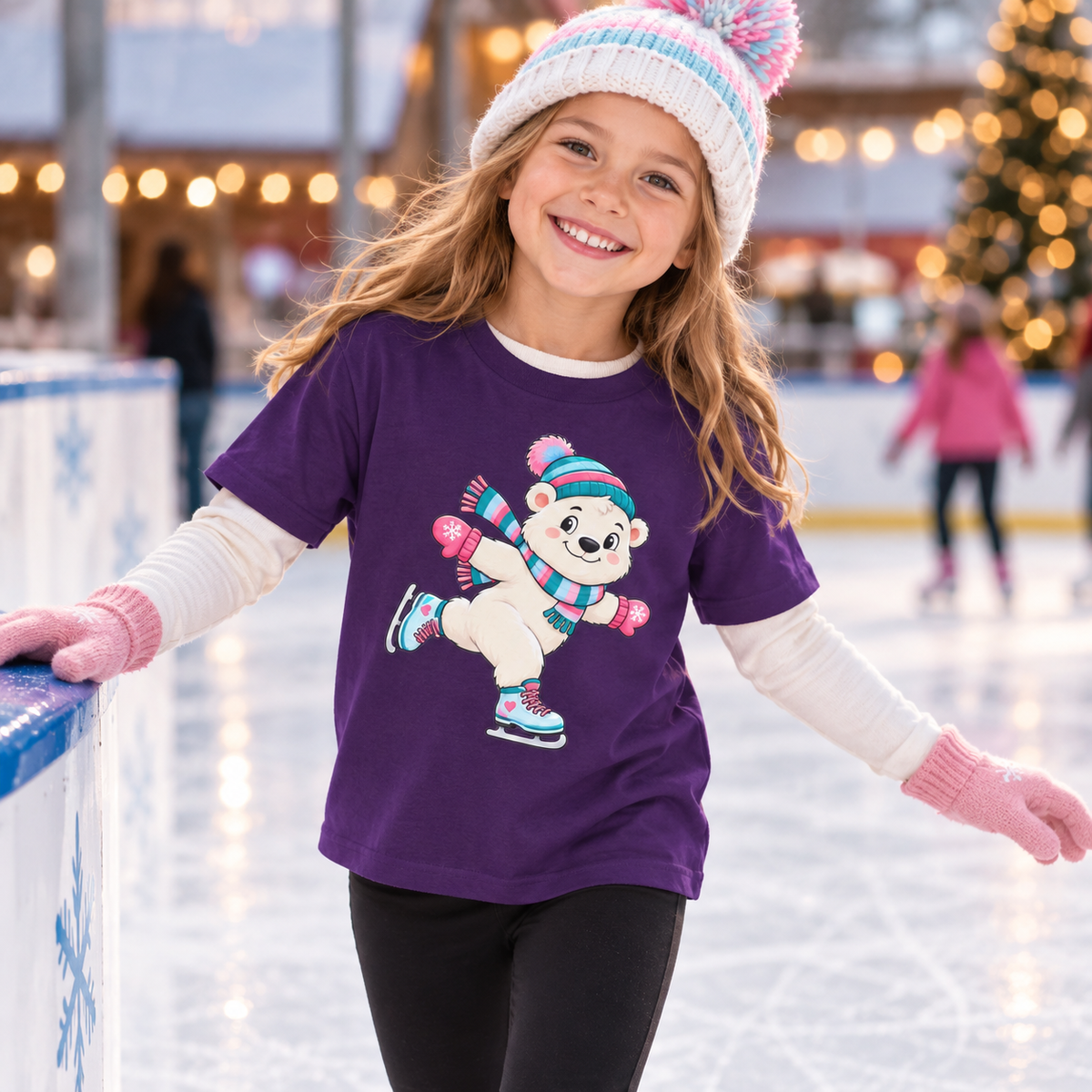 Kids Polar Bear Ice Skating T-Shirt
