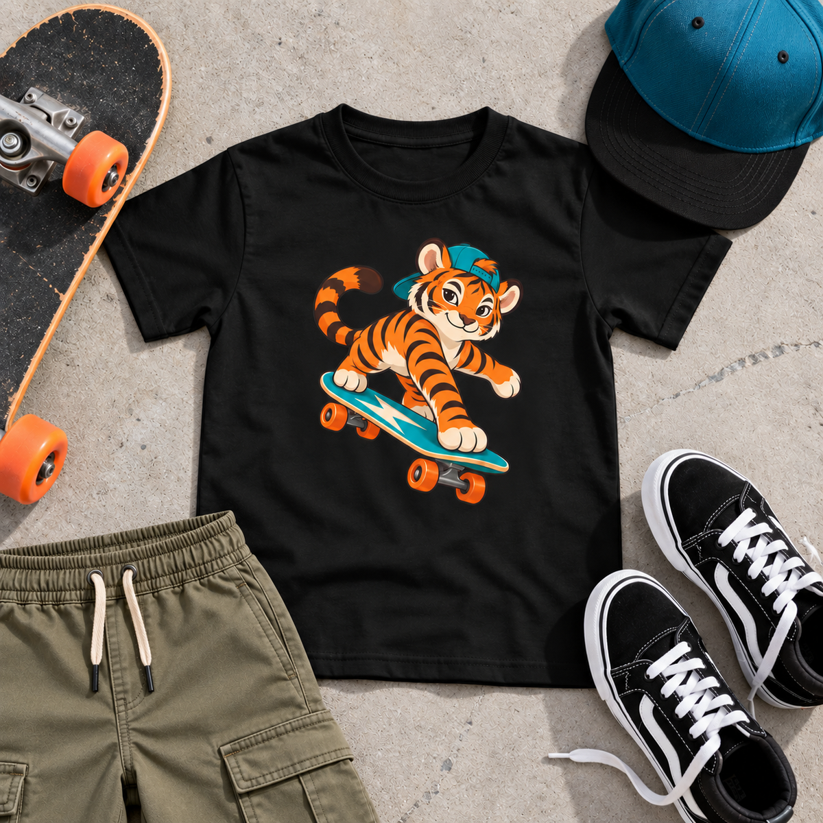 Kids Tiger Skateboarding T-Shirt