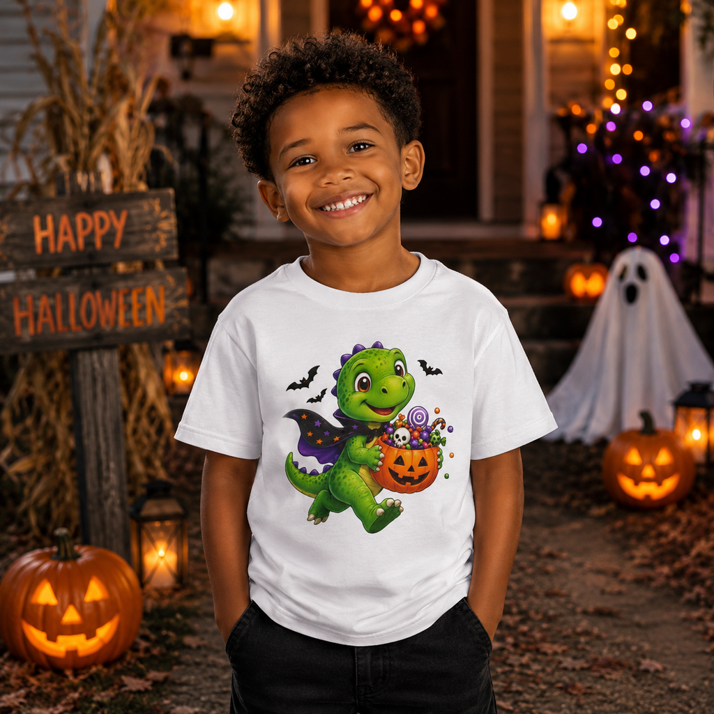 Kids Trick-or-Treat Dinosaur Halloween T-Shirt