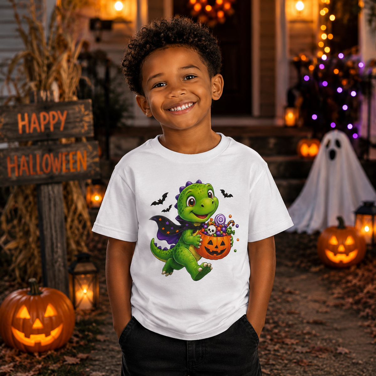 Kids Trick-or-Treat Dinosaur Halloween T-Shirt